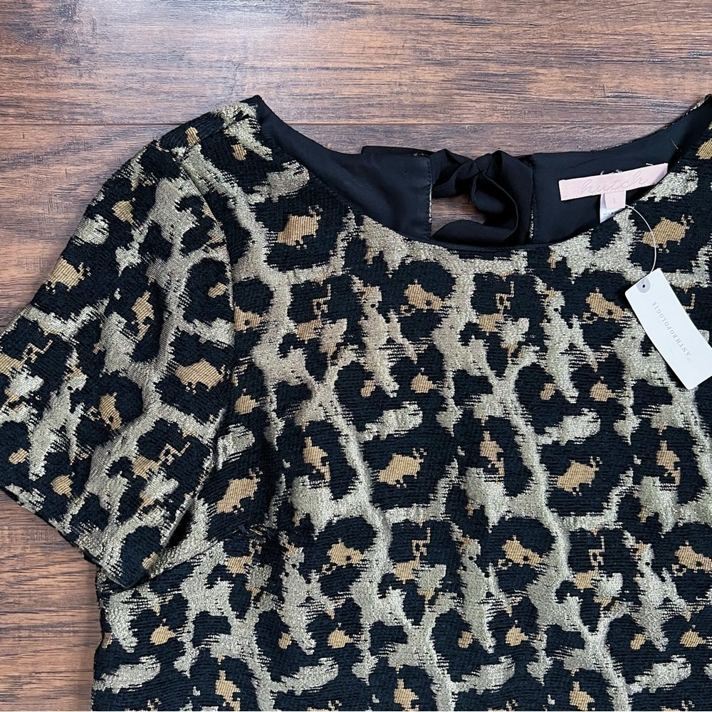 Hutch • Anthro Leopard Top metallic brocade gold black boxy bow neck - Picture 4 of 10